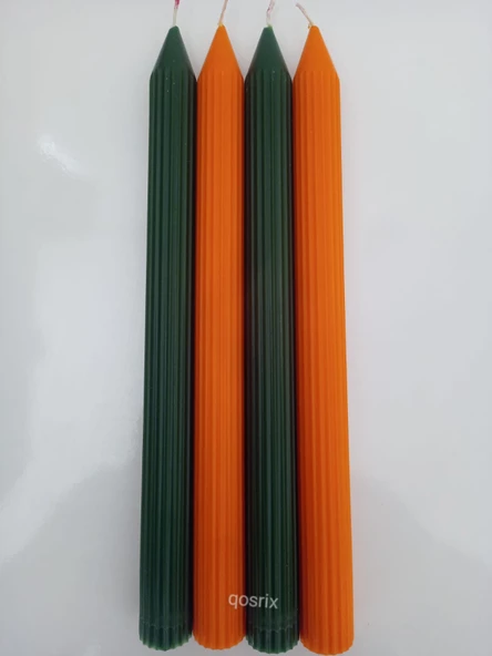 qosrix Yılbaşı Özel Serisi 4'lü Turuncu Yeşil Şamdan Doğal Kokulu Soya Mumu Yeni Yıl Noel Uzun Çubuk Konik Mum - Resim 2