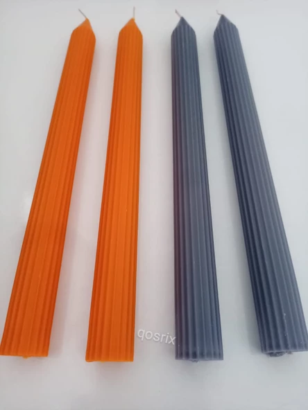 qosrix Yılbaşı Özel Serisi 4'lü Turuncu Gri Şamdan Doğal Kokulu Soya Mumu Yeni Yıl Noel Uzun Çubuk Konik Mum - Resim 2