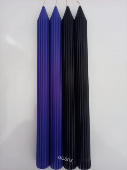 qosrix Yılbaşı Özel Serisi 4'lü Siyah Mor Şamdan Doğal Kokulu Soya Mumu Yeni Yıl Noel Uzun Çubuk Konik Mum - Resim 4