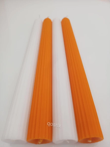 qosrix Yılbaşı Özel Serisi 4'lü Turuncu Beyaz Şamdan Doğal Kokulu Soya Mumu Yeni Yıl Noel Uzun Çubuk Konik Mum - Resim 3