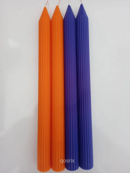 qosrix Yılbaşı Özel Serisi 4'lü Turuncu Mor Şamdan Doğal Kokulu Soya Mumu Yeni Yıl Noel Uzun Çubuk Konik Mum - Resim 5