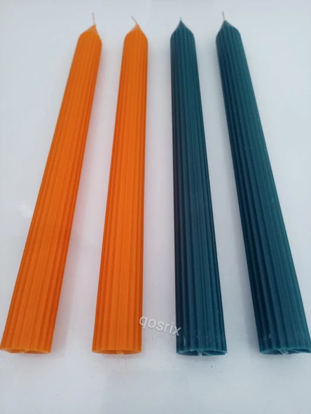 qosrix Yılbaşı Özel Serisi 4'lü Turuncu Petrol Yeşili Şamdan Doğal Kokulu Soya Mumu Yeni Yıl Noel Uzun Çubuk Konik Mum - Resim 2