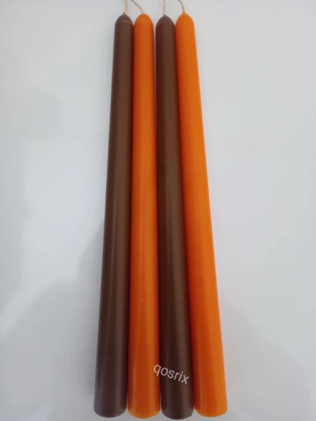 qosrix Yılbaşı Özel Serisi 4'lü Turuncu Kahverengi Şamdan Doğal Kokulu Soya Mumu Yeni Yıl Noel Uzun Çubuk Konik Mum - Resim 2