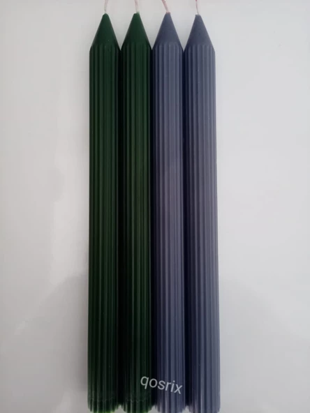 qosrix Yılbaşı Özel Serisi 4'lü Yeşil Gri Şamdan Doğal Kokulu Soya Mumu Yeni Yıl Noel Uzun Çubuk Konik Mum - Resim 4