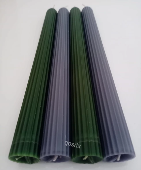 qosrix Yılbaşı Özel Serisi 4'lü Yeşil Gri Şamdan Doğal Kokulu Soya Mumu Yeni Yıl Noel Uzun Çubuk Konik Mum - Resim 3