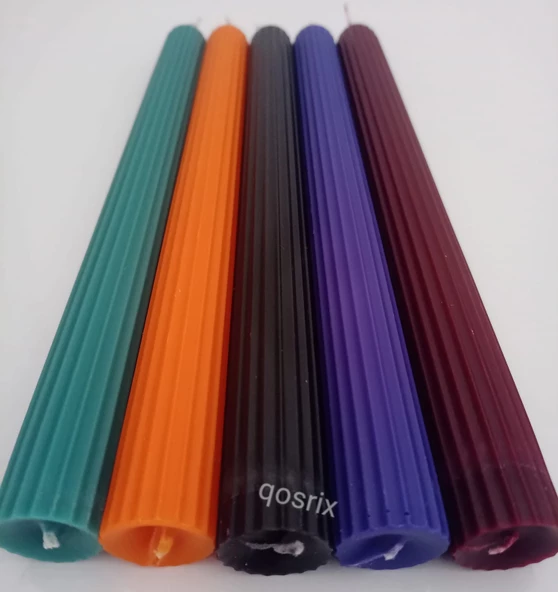 qosrix 5'li Çok 5 Renkli Şamdan Mumu 1. Kalite Soya Doğal Vanilya Kokulu Uzun Çubuk Konik Mum Dekoratif - 2