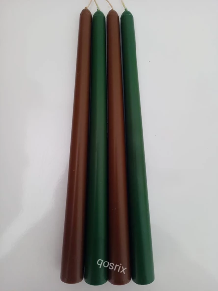 qosrix Yılbaşı Özel Serisi 4'lü Yeşil Kahverengi Şamdan Doğal Kokulu Soya Mumu Yeni Yıl Noel Uzun Çubuk Konik Mum - Resim 2