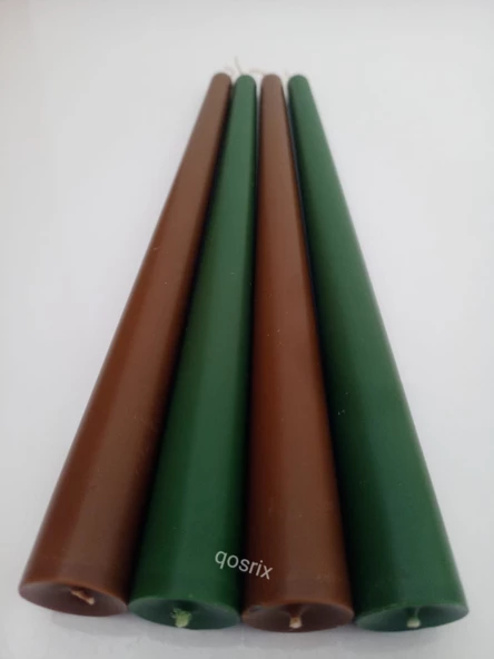 qosrix Yılbaşı Özel Serisi 4'lü Yeşil Kahverengi Şamdan Doğal Kokulu Soya Mumu Yeni Yıl Noel Uzun Çubuk Konik Mum - Resim 3