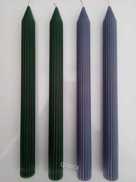 qosrix Yılbaşı Özel Serisi 4'lü Yeşil Gri Şamdan Doğal Kokulu Soya Mumu Yeni Yıl Noel Uzun Çubuk Konik Mum ürün görseli