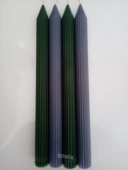 qosrix Yılbaşı Özel Serisi 4'lü Yeşil Gri Şamdan Doğal Kokulu Soya Mumu Yeni Yıl Noel Uzun Çubuk Konik Mum - Resim 2