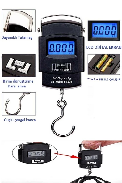 Elektronik Dijital El Kantarı 50 Kg Terazi Tartı 10 Gr Hassasiyet