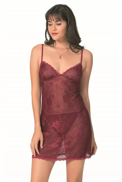 Aria's Closet Bordo Kısa Jakarlı Gecelik - 2