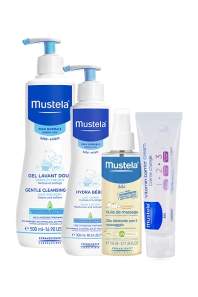 MUSTELA YENİDOĞAN ŞAMP. 500ML+ HYDRA BEBE 300ML + 100ML BEBEK YAĞI + 100ML PİŞİK KREMİ