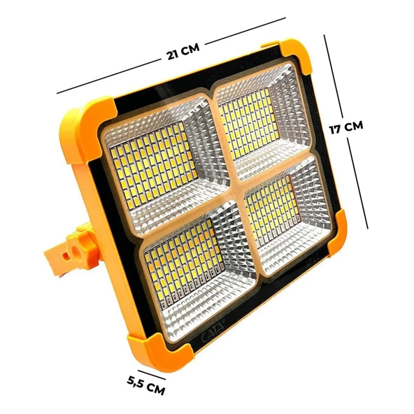 Cata CT-4698 Güneş Enerjili Şarjlı Solar Led Projektör 200W Çakarlı Fener 6400K