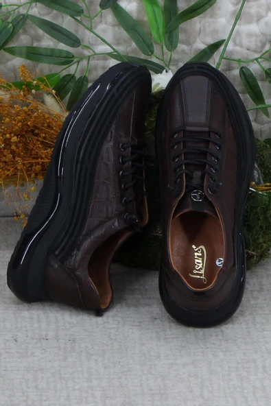 Mehmet Mete 2402 Kahve Rahat Lastik Bağcıklı Hakiki Deri Erkek Ayakkabı - Resim 4