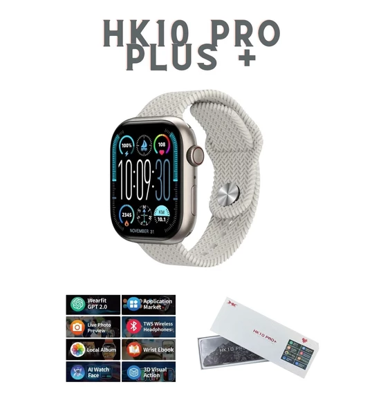 Watch 10 Series HK10 Pro+ Plus Amoled G-Sensör Akıllı Saat Çift Kordon Yapay Zeka Kulaklık Eşleme Çağrı Cevaplama