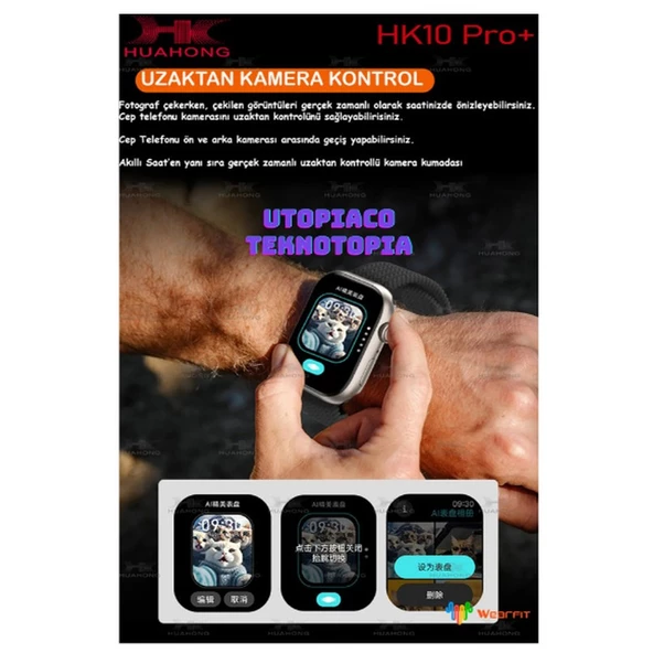 Watch 10 Series HK10 Pro+ Plus Amoled G-Sensör Akıllı Saat Çift Kordon Yapay Zeka Kulaklık Eşleme Çağrı Cevaplama - 3