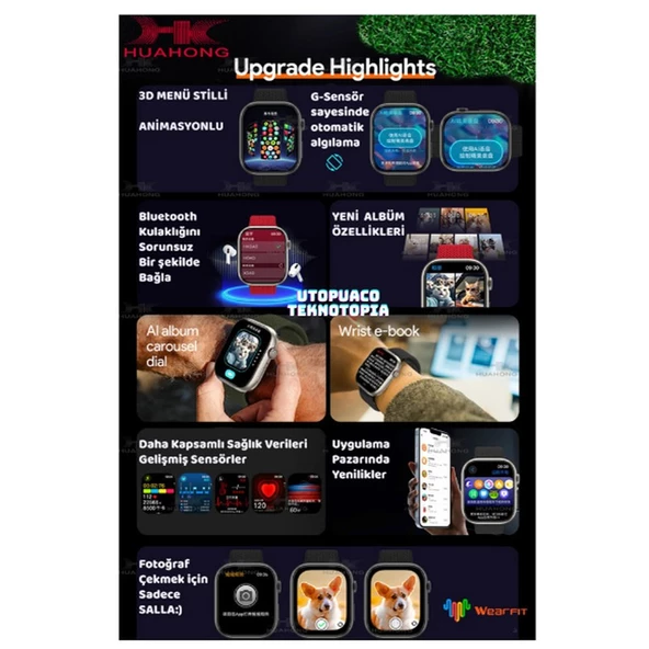 Watch 10 Series HK10 Pro+ Plus Amoled G-Sensör Akıllı Saat Çift Kordon Yapay Zeka Kulaklık Eşleme Çağrı Cevaplama - 4