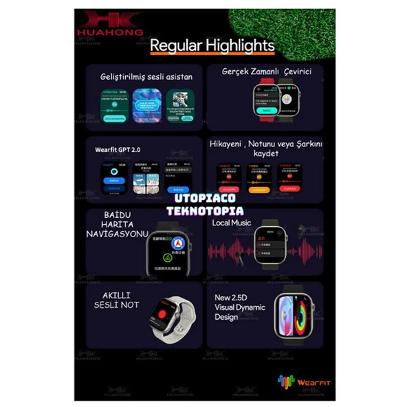 Watch 10 Series HK10 Pro+ Plus Amoled G-Sensör Akıllı Saat Çift Kordon Yapay Zeka Kulaklık Eşleme Çağrı Cevaplama - 5