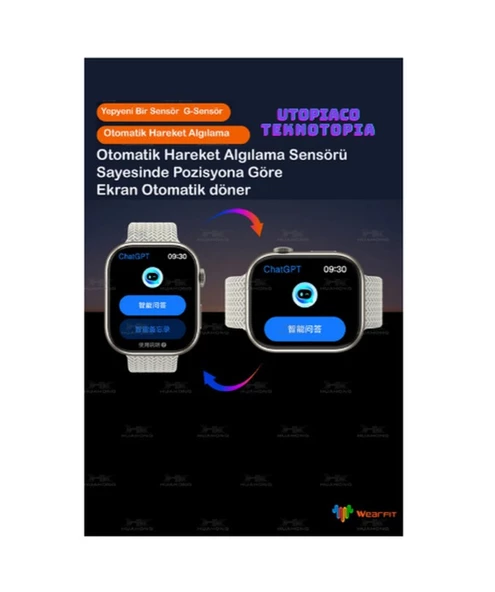 Watch 10 Series HK10 Pro+ Plus Amoled G-Sensör Akıllı Saat Çift Kordon Yapay Zeka Kulaklık Eşleme Çağrı Cevaplama - 7