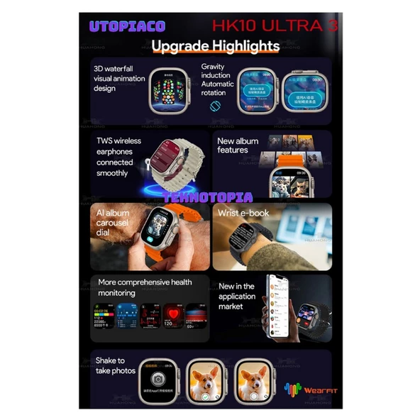 Watch 10 Series HK10 Ultra 3 Amoled Ekran G-Sensör 2.02 Inç Yapay Zekalı Kulaklık Eşleştirmeli Akıllı Saat - 5