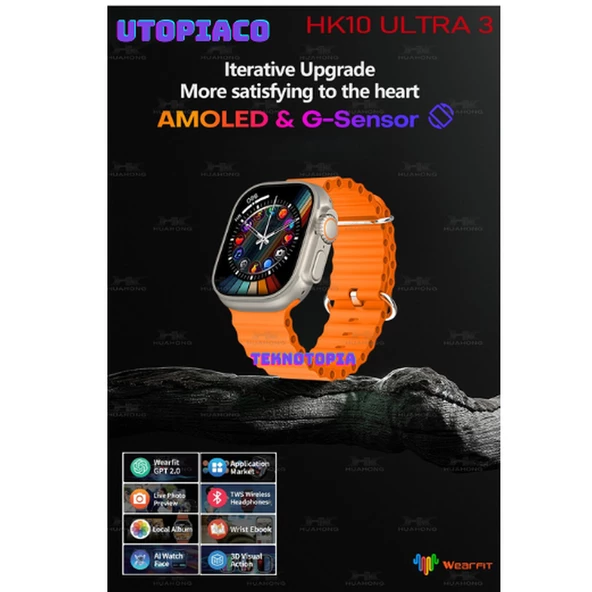 Watch 10 Series HK10 Ultra 3 Amoled Ekran G-Sensör 2.02 Inç Yapay Zekalı Kulaklık Eşleştirmeli Akıllı Saat - 3