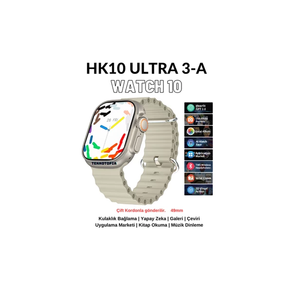 HK10 Ultra 3-A Amoled Ekran Watch 10 Serisi Akıllı Saat Yapay Zeka Bildirim Okuma Çağrı Cevaplama Tüm Modellerle Uyumlu - 2