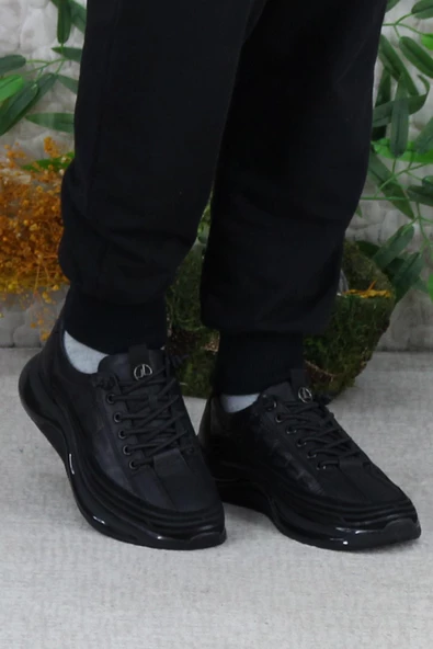 Mehmet Mete 2402 Siyah Rahat Lastik Bağcıklı Hakiki Deri Erkek Ayakkabı - Resim 2