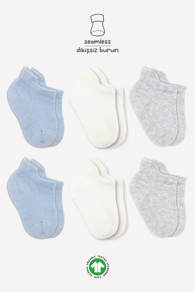 Bistyle 6'Lı Basic Penye Sneakers Çorap 20101 Mavi Ekru Gri