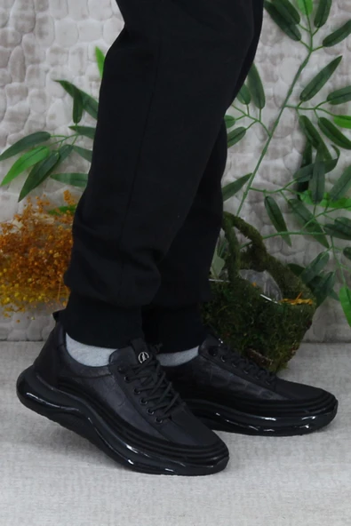 Mehmet Mete 2402 Siyah Rahat Lastik Bağcıklı Hakiki Deri Erkek Ayakkabı ürün görseli