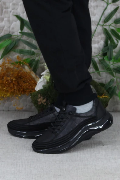 Mehmet Mete 2402 Siyah Rahat Lastik Bağcıklı Hakiki Deri Erkek Ayakkabı - Resim 3