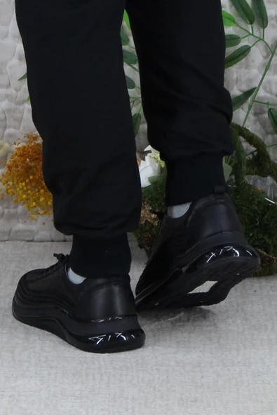 Mehmet Mete 2402 Siyah Rahat Lastik Bağcıklı Hakiki Deri Erkek Ayakkabı - Resim 4