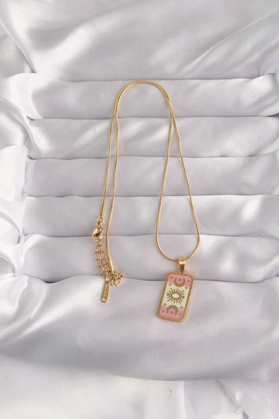 316L Çelik Gold Renk Karışık Mineli Ay Figür Tarot Kolye - TJ-BKO9036 - 2