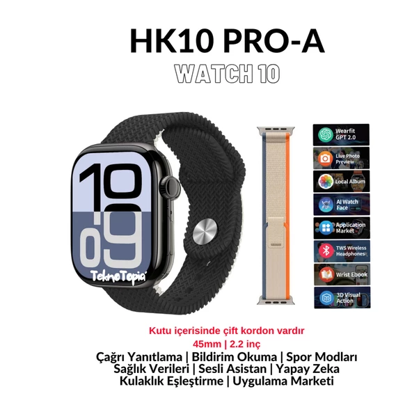HK10 Pro A Watch 10 Serisi Amoled Ekran Akıllı Saat Yapay Zeka Çağrı Cevaplama Bildirim Okuma - 2