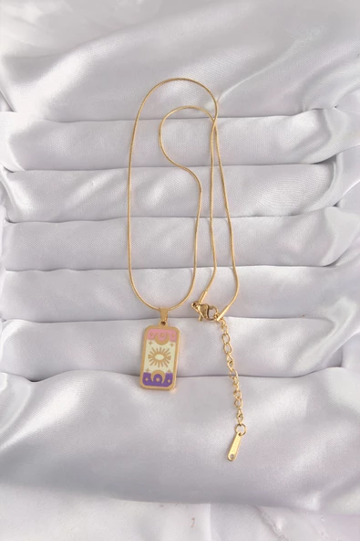 316L Çelik Gold Renk Karışık Mineli Ay Figür Tarot Kolye - TJ-BKO9032 - 2