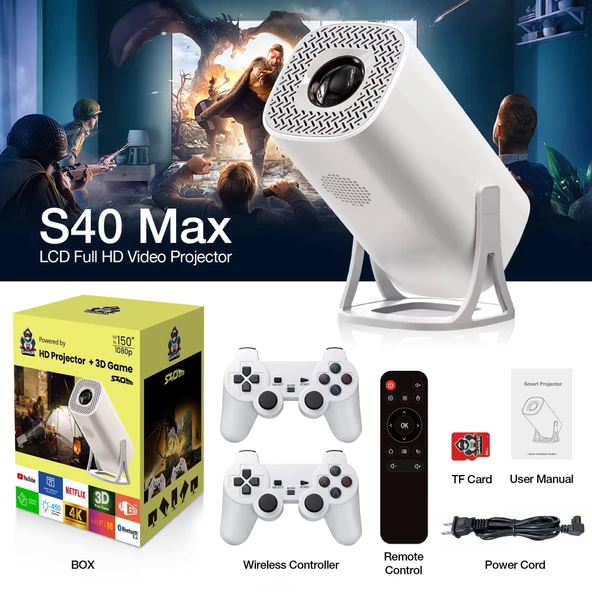 4K Oyun Konsollu Projeksiyon Bluetooth Wifi Destekli Taşınabilir Sinema Netflix Youtube Dolby Destekli Projektör - 5