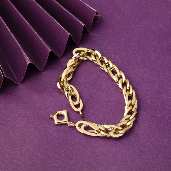 Örgülü 14 Ayar Altın Hallow Bileklik - Resim 2