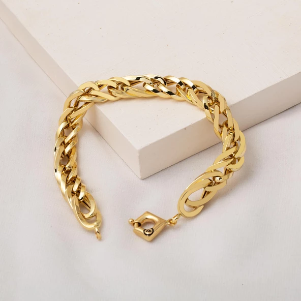 Örgülü 14 Ayar Altın Hallow Bileklik - Resim 4