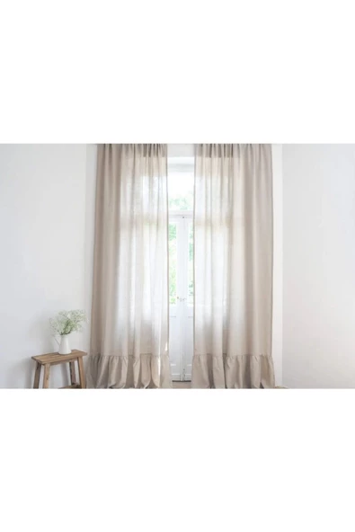 Fırfırlı Doğal Vintage Keten Perde (EN X BOY)-tek Kanat-pilesiz - 2