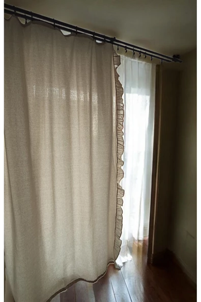 Fırfırlı Naturel Keten Vintage Pamuk Keten Perde (En x Boy) - Tek Kanat - Fırfırlı - 4