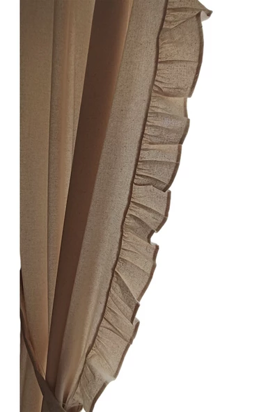 Fırfırlı Naturel Keten Vintage Pamuk Keten Perde (En x Boy) - Tek Kanat - Fırfırlı - 6