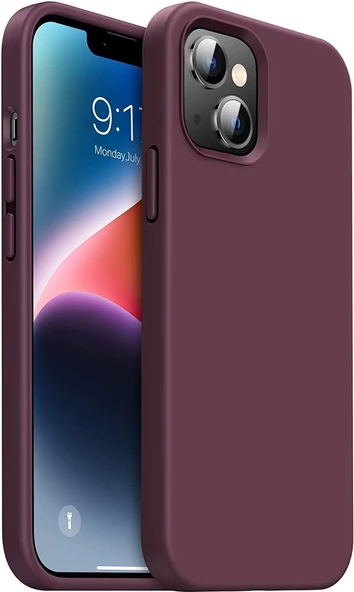 14 Plus (6.7) inç İçi Kadife Lansman Silikon Kılıf Şok Emici Full Kasa Koruma Sağlayan Kılıf -Silicone Case with iPhone 14 Plus Gel Rubber Full Body Protection Cover Case (Bordo)