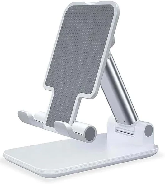 Masaüstü Telefon Ve Tablet Tutucu, İphone, İpad, Android Tüm Cihazlarla Uyumlu Telefon tutucu, Ergonomik Yapı Katlanır Telefon Tutucu, Beyaz Renk - 1