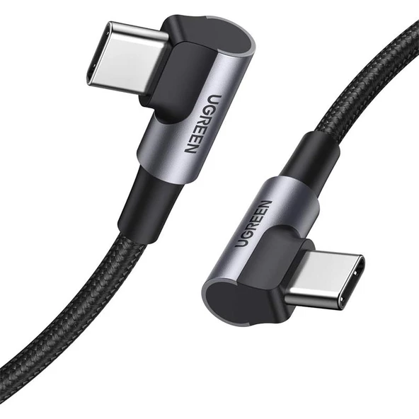 UGREEN USB-C 60W 3A QC PD ÇİFT TARAFI 90 DERECE ÖRGÜLÜ HIZLI ŞARJ KALOSU 2 MT SİYAH 70531