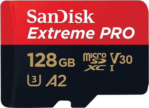 Extreme PRO microSDXC UHS-I hafıza kartı 128 GB + adaptör ve RescuePRO Deluxe (akıllı telefonlar, aksiyon kameraları veya dronlar, A2, Class 10, V30, U3, 200 MB/s aktarım için) - 1