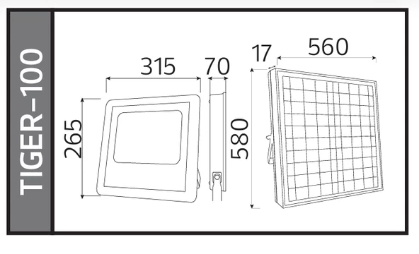 HOROZ Tiger 100W Solar Ledli Projektör 6400K Beyaz Işık - 2