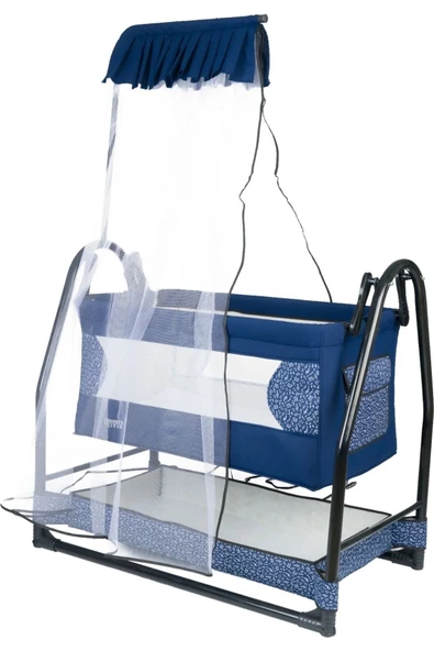 CONVERS Sallanır Bebek Beşiği Cibinlik Tüllü Tenteli Bebek Beşik Sabitlenebilir Lacivert ürün görseli