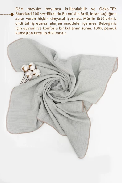 MORDESİGN %100 Pamuk 4 Katlı Müslin Bebek Battaniyesi, Bebek Kundağı, Müslin Örtü, Yenidoğan Kundak, Soft Seri - 2