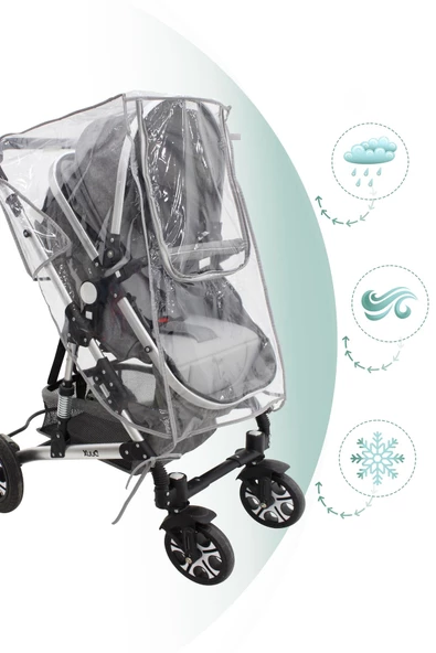MORDESİGN Fermuarlı Ultra Lüx Bebek Arabası Yağmurluğu, Reflektör Özellikli Yağmurluk - 2