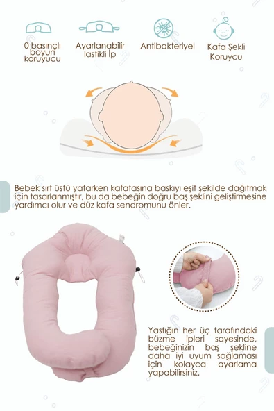 MORDESİGN 2'si 1 arada Bebek Sarılma ve Şekillendirme Yastığı, Düz Kafa Yastığı,Pamuklu,Uyku Yastığı - 3